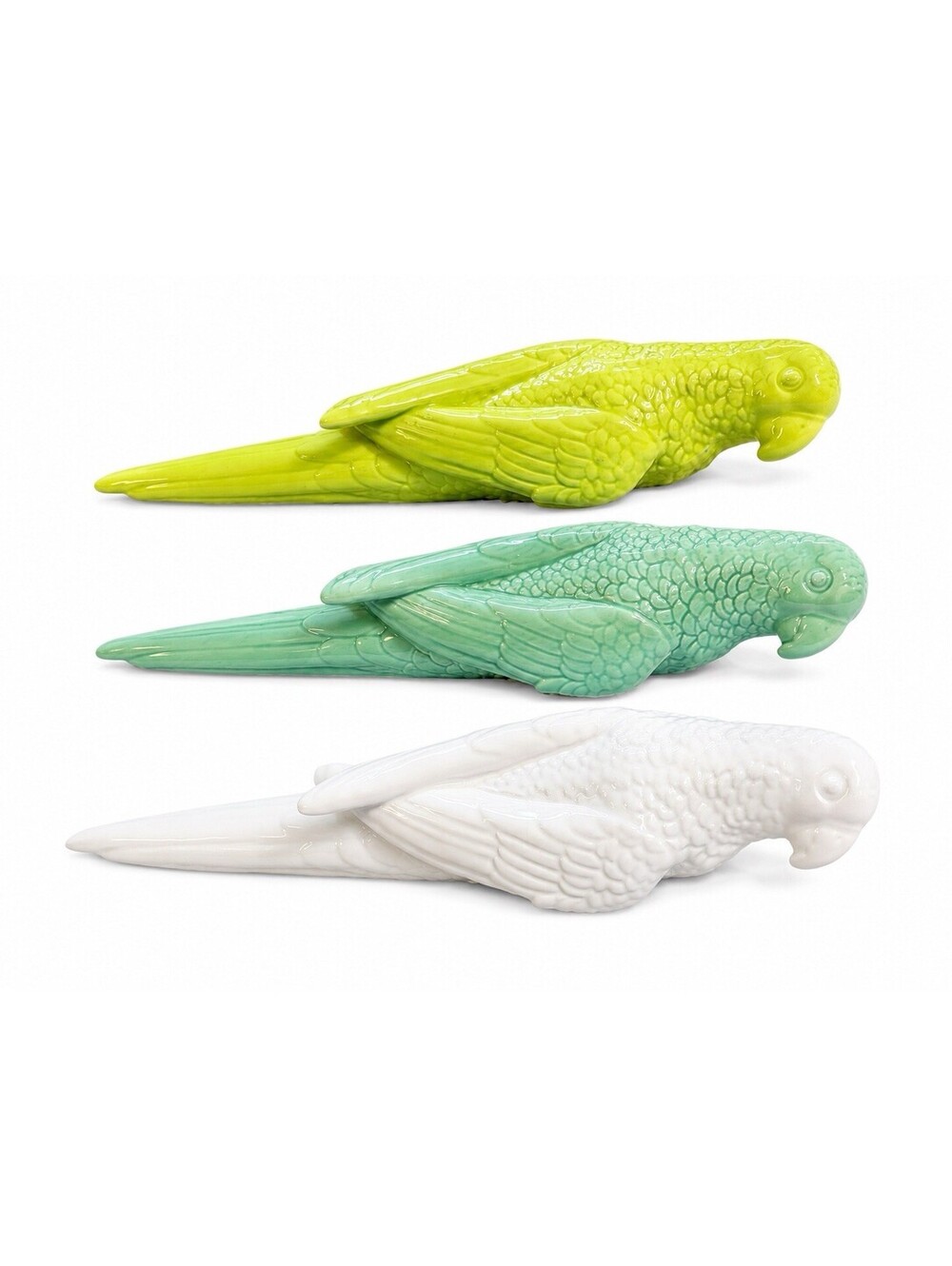 Ceramic 11.75" Multicolored Parrot 3 x Statues – White, Green, Yellow